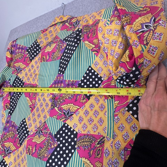 Vintage Silk 1980s Blazer Retro Shoulder Pads Maximalist Polka Dot Patchwork - Picture 7 of 9